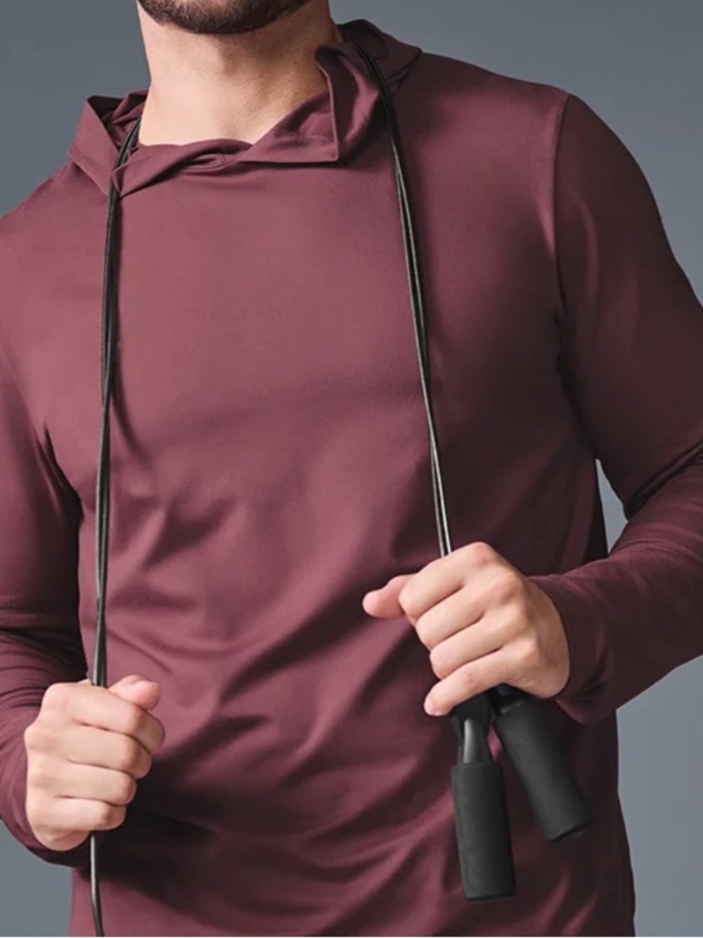 ALO Yoga Men's Conquer Reform Long Sleeve hooded t-shirt size S burgundy (red)